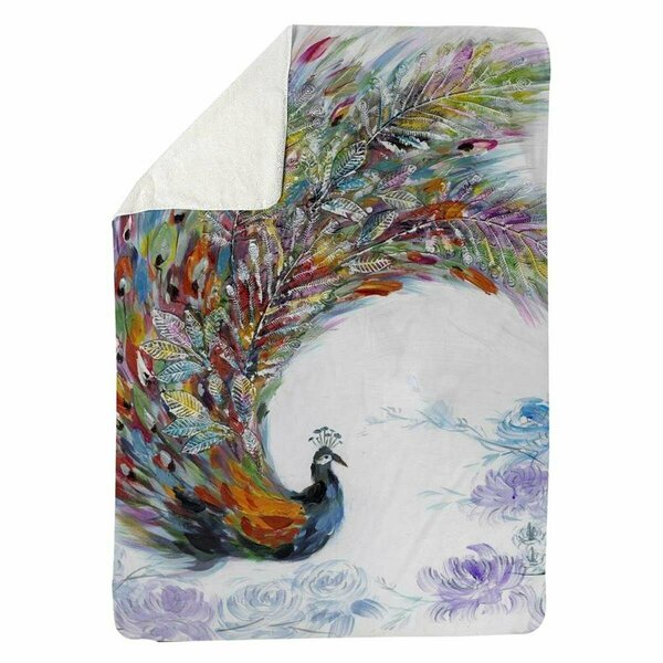 Begin Home Decor 60 x 80 in. Colorful Peacock with Flowers-Sherpa Fleece Blanket 5545-6080-AN18